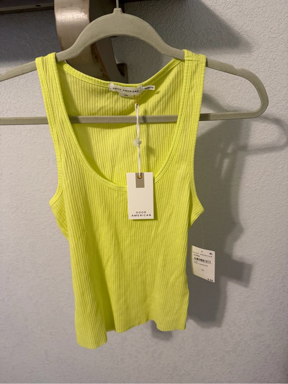 Good American Neon Lime Ribbed Tank Top